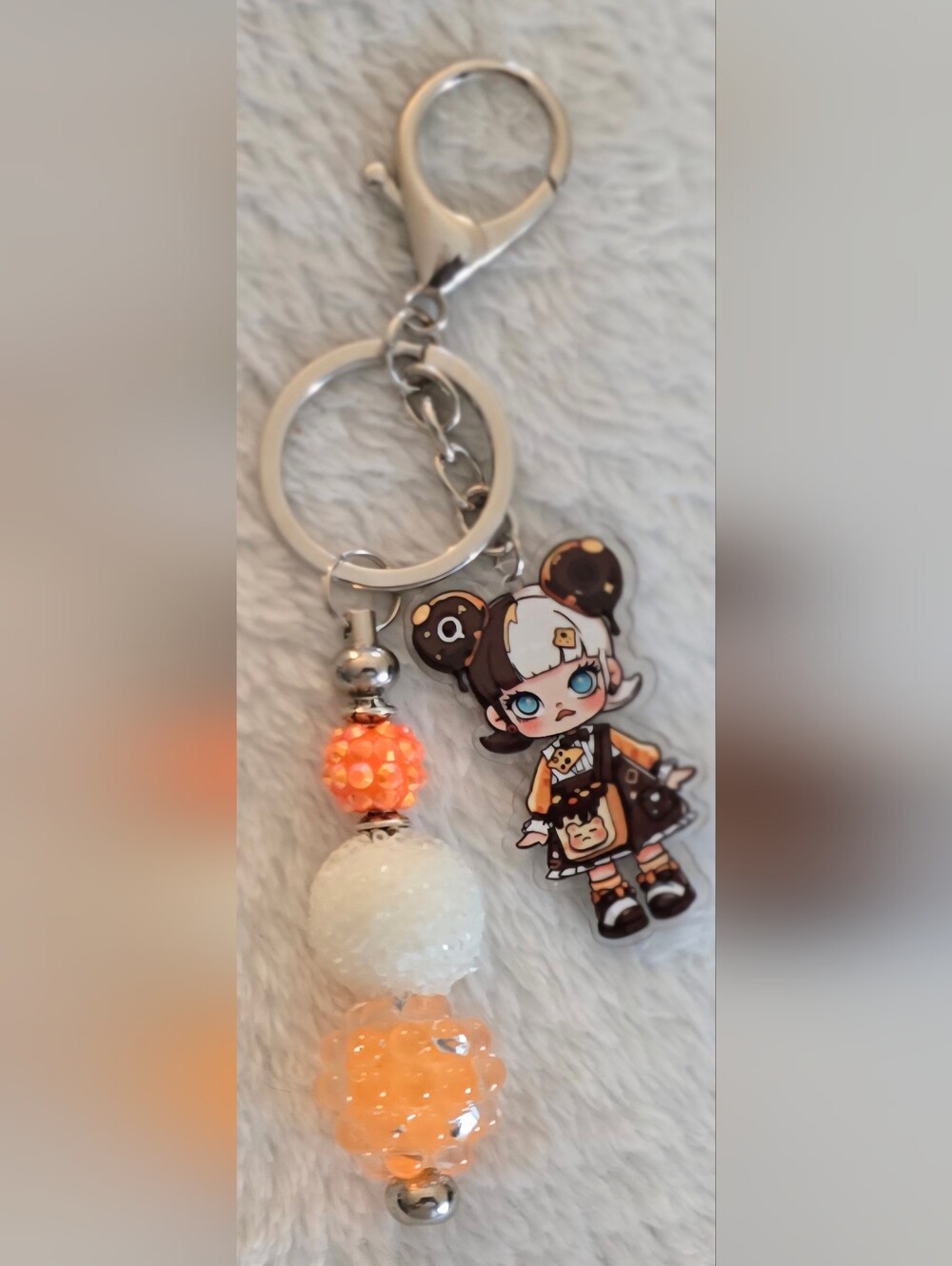 Orange & White Keychain/Bag Charm - Skullpanda